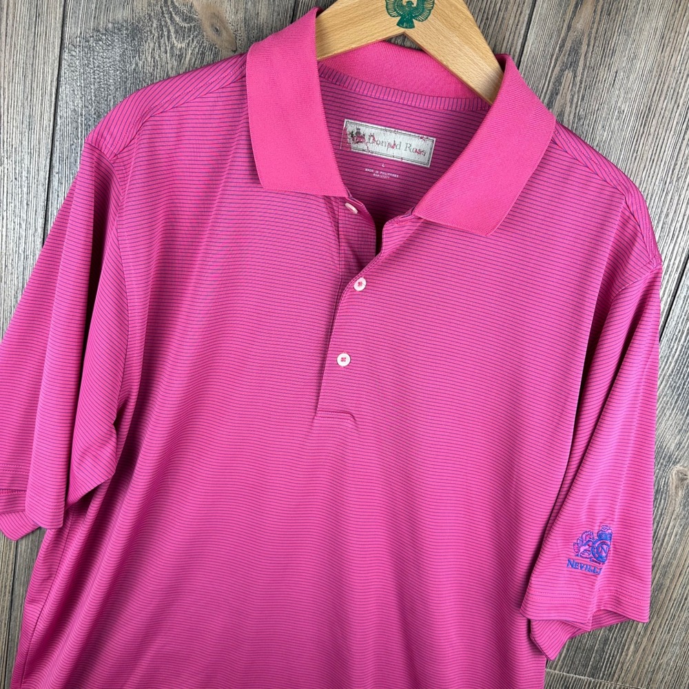 Donald Ross Striped Polo Shirt Mens Large Pink Nevillewood Golf Short Sleeve